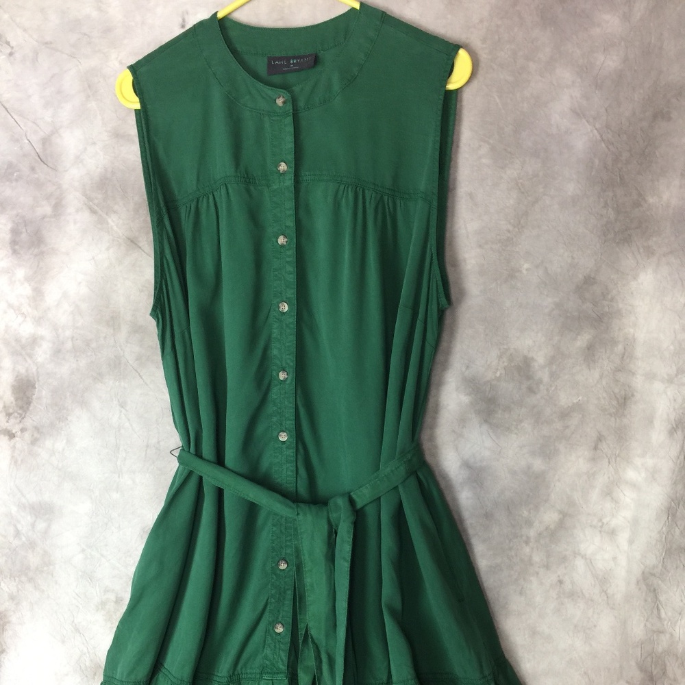 Layne Bryant size 20 Kelly Green Dress Button Down with Tie Sleeveless